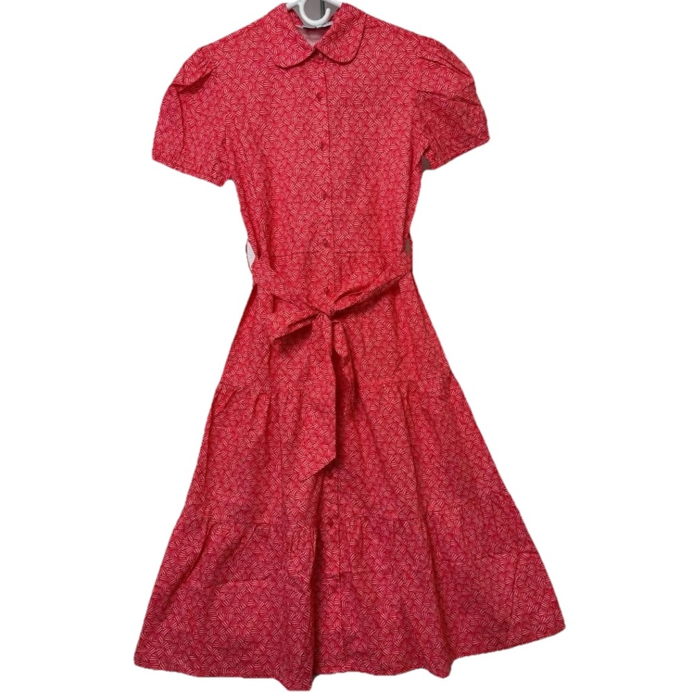 Taylor Tillman Chloe Midi Dress Women XS Red Amalfi Coast Modest Shells Cotton